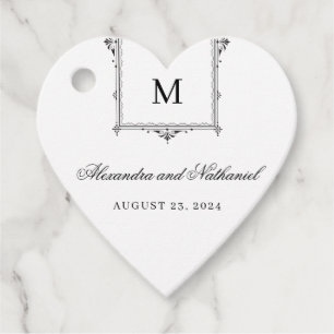 Étiquettes Cadeau Élégant noir et blanc Vintage Monogramme Tags cade