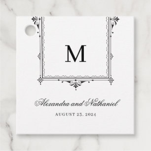 Étiquettes Cadeau Élégant noir et blanc Vintage Monogramme Tags cade