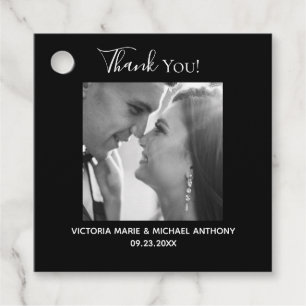 Étiquettes Cadeau Élégant noir noir noir Mariage photo Merci