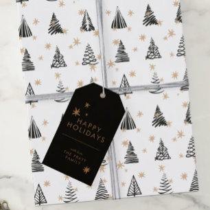 Étiquettes-cadeau Elégant Noir Or Noël Holiday Star Design