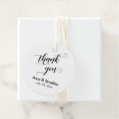 Étiquettes Cadeau Élégant, noir sur Merci Mariage blanc (En situation)