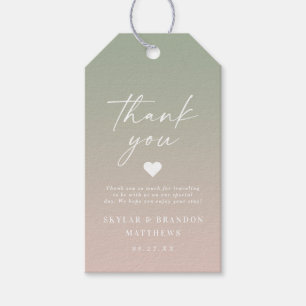 Étiquettes-cadeau Elégant Ombre vert et Merci Mariage rose