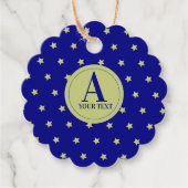 Étiquettes Cadeau Élégant or et bleu étoile Motif Monogramme (Devant)