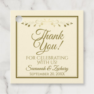 Étiquettes Cadeau Elégant or et crème Mariage simple Merci