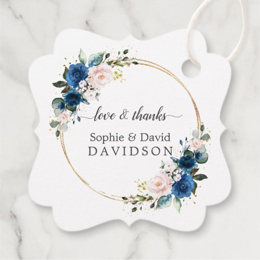 Étiquettes Cadeau Elégant or Marine bleu rose Fleurs Mariage de fleu (Dos)