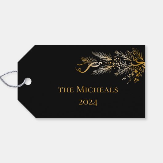 Étiquettes-cadeau Elégant or Noir Botanique Moderne Joie Noël (Dos (Horizontal))