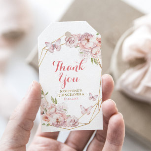 Étiquettes-cadeau Élégant or rose floral Mis XV Años Merci