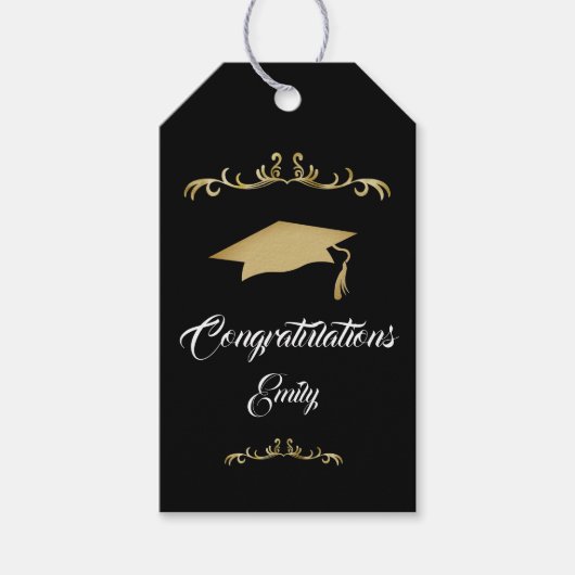 Étiquettes-cadeau Elégant Ornament Or Félicitations Diplômé (Devant)