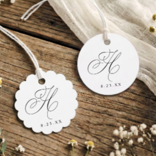 Étiquettes Cadeau Élégant Papeterie Monogramme Initiale H Mariage