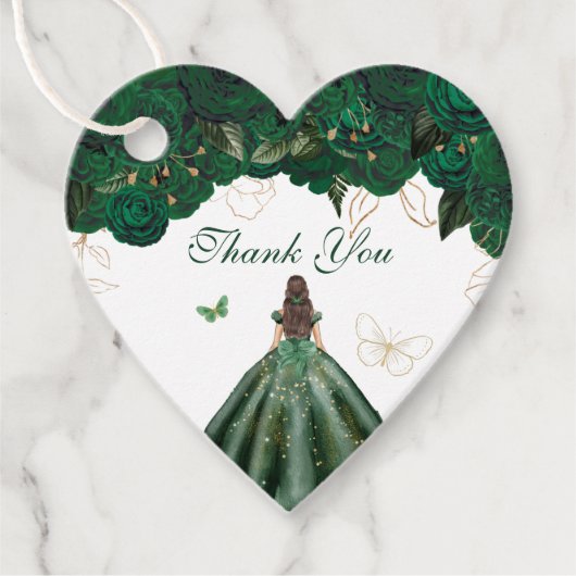 Étiquettes Cadeau Élégant papillon Emerald Vert Rose Floral Favorise (Devant)