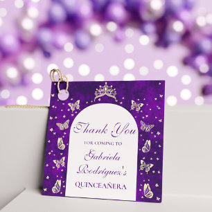 Étiquettes Cadeau Élégant Papillon Mis Merci Quince violet Or