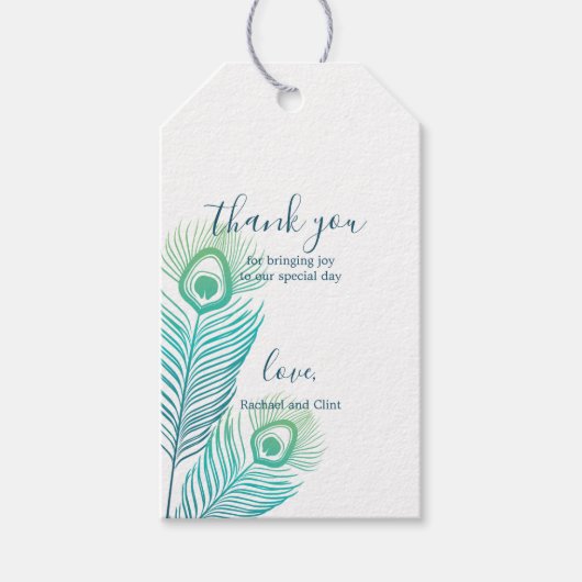 Étiquettes-cadeau Élégant Peacock Mariage Merci Cadeau (Devant)