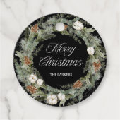 Étiquettes Cadeau Elégant pin et verdure noir | Joyeux Noël (Devant)