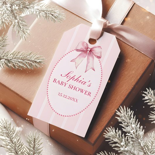 Étiquettes-cadeau Elegant Pink Bow Baby Shower