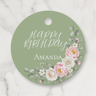 Étiquettes Cadeau Elegant Pink Floral Round Personalized Favor Tag