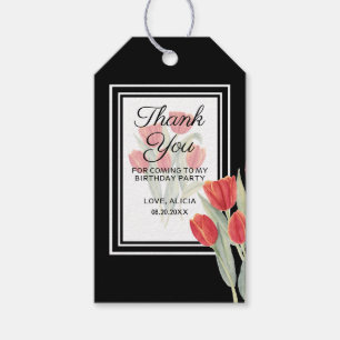 Étiquettes-cadeau Elégant printemps Rouge Tulipe Flore Noir 55e anni