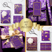 Étiquettes-cadeau Elégant Purple & Gold 'Joy & Blessures'