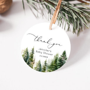 Étiquettes Cadeau Élégant remerciement de baby shower arbres pin syl