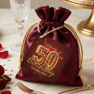 Étiquettes Cadeau Élégant remerciement pour 50e anniversaire en roug