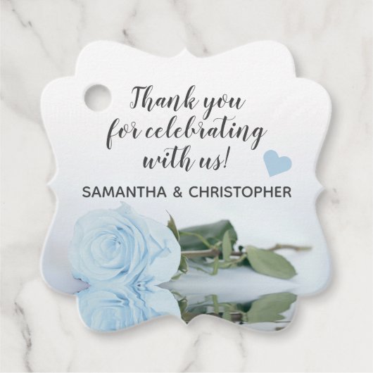 Étiquettes Cadeau Elégant Rose bleu Dusty Merci Mariage (Devant)