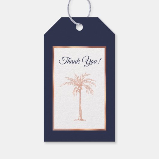 Étiquettes-cadeau Elégant Rose bleu marine Gold Palm Tree Mariage (Dos)
