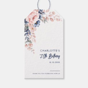 Étiquettes-cadeau Élégant rose floral 70e anniversaire Personnalisé