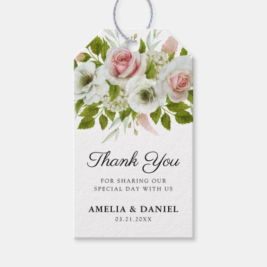 Étiquettes-cadeau Elégant Rose  Mariage Merci (Devant)