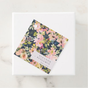 Étiquettes Cadeau Élégant Rose Navy Fleurs Aquarelle Mariage Personn