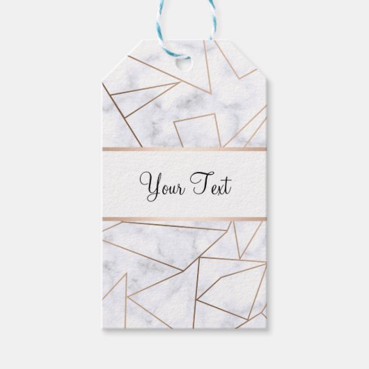 Étiquettes-cadeau élégant rose or géométrique marbre blanc (Devant)