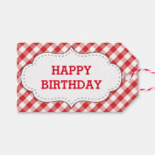 Étiquettes-cadeau Elégant Rouge En vichy Motif Personnalisé Annivers (Devant (Horizontal))