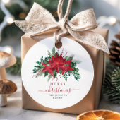 Étiquettes Cadeau Élégant Rouge Poinsettia Floral Script Noël