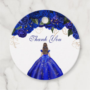 Étiquettes Cadeau Elégant Royal Blue Roses Floral Quince Merci