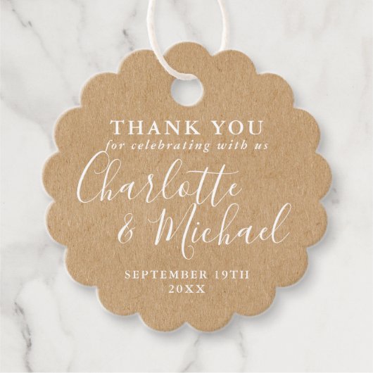 Étiquettes Cadeau Elégant Rustic Kraft Signature Mariage Merci (Devant)