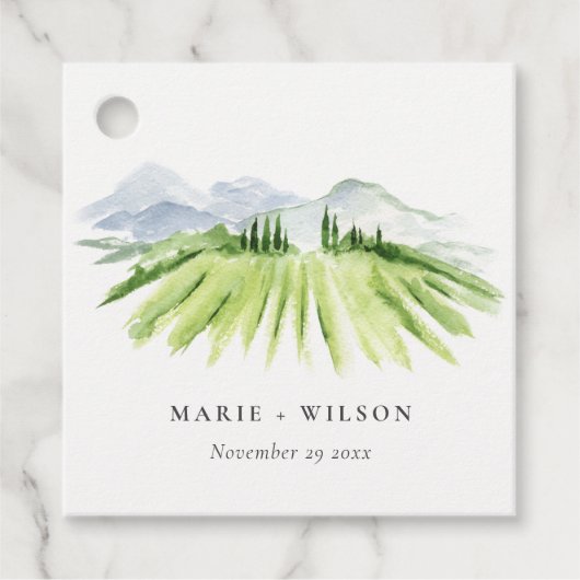 Étiquettes Cadeau Élégant Rustic Winery Vineyard Mountain Mariage (Devant)