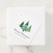 Étiquettes Cadeau Élégant Script Aquarelle Arbres de Noël (En situation)