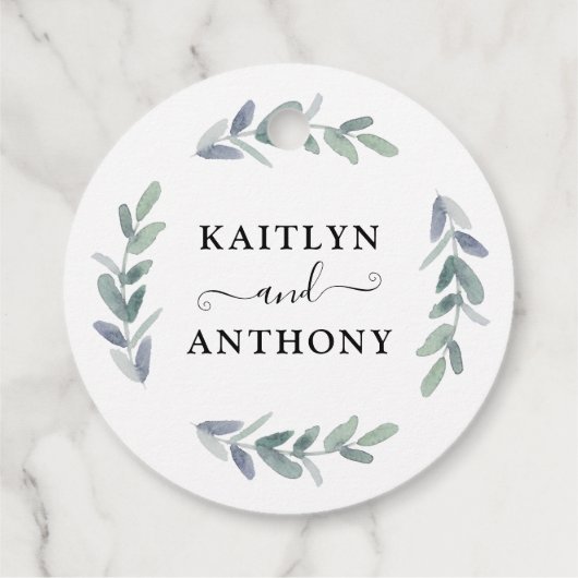 Étiquettes Cadeau Élégant script Eucalyptus Mariage Merci (Dos)