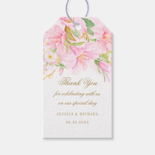 Étiquettes-cadeau Élégant Script Floral Monogram Mariage Merci (Devant)