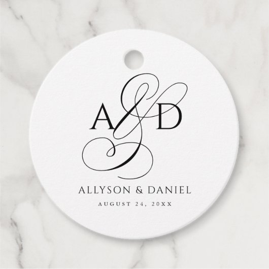 Étiquettes Cadeau Élégant script initial Monogramme Mariage classiqu (Devant)