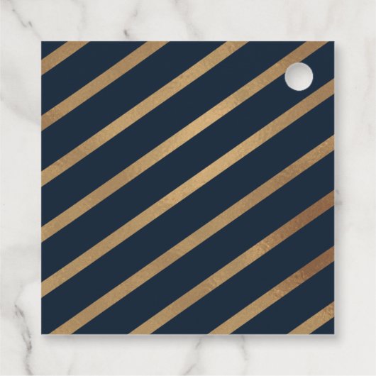 Étiquettes Cadeau Élégant Script Joyeux Noël Gold Star Marine Bleu (Dos)