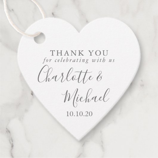Étiquettes Cadeau Élégant Script Mariage Merci Coeur (Devant)