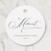 Étiquettes Cadeau Élégant Script minimal Merriest Noël Salutation (Devant)