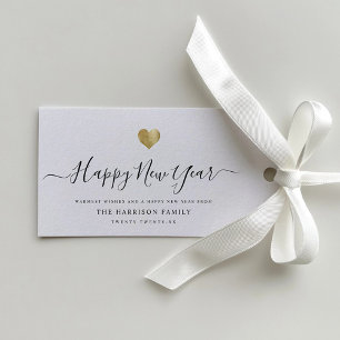 Étiquettes-cadeau Élégant script moderne Gold Heart Bonne année