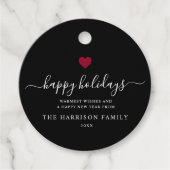 Étiquettes Cadeau Élégant script moderne Gold Heart Joyeux vacances (Devant)