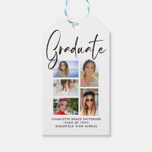 Étiquettes-cadeau Élégant Script Multi Photo Graduate