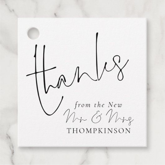 Étiquettes Cadeau Élégant Script Nouveau M. Mme Mariage N'importe qu (Devant)