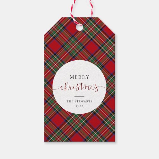 Étiquettes-cadeau Élégant Script Plaid Stewart Tartan (Devant)