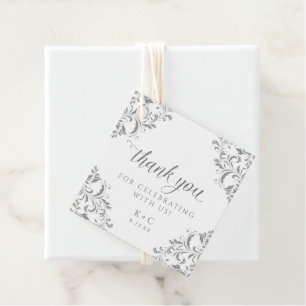 Étiquettes Cadeau Elégant Silver Mariage Luxe Vintage Favoris Cartes