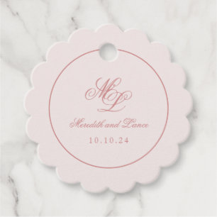 Étiquettes Cadeau Élégant simple cercle de pétoncle rose monogramme
