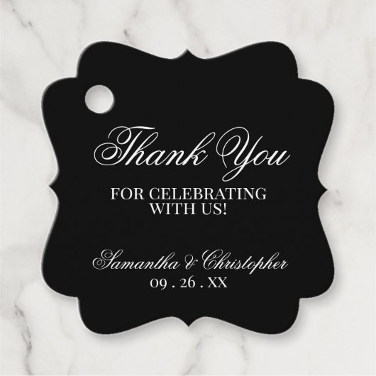 Étiquettes Cadeau Élégant simple chic Merci noir Mariage (Devant)