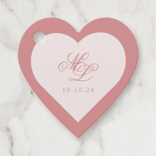 Étiquettes Cadeau Élégant simple coeur rose monogramme